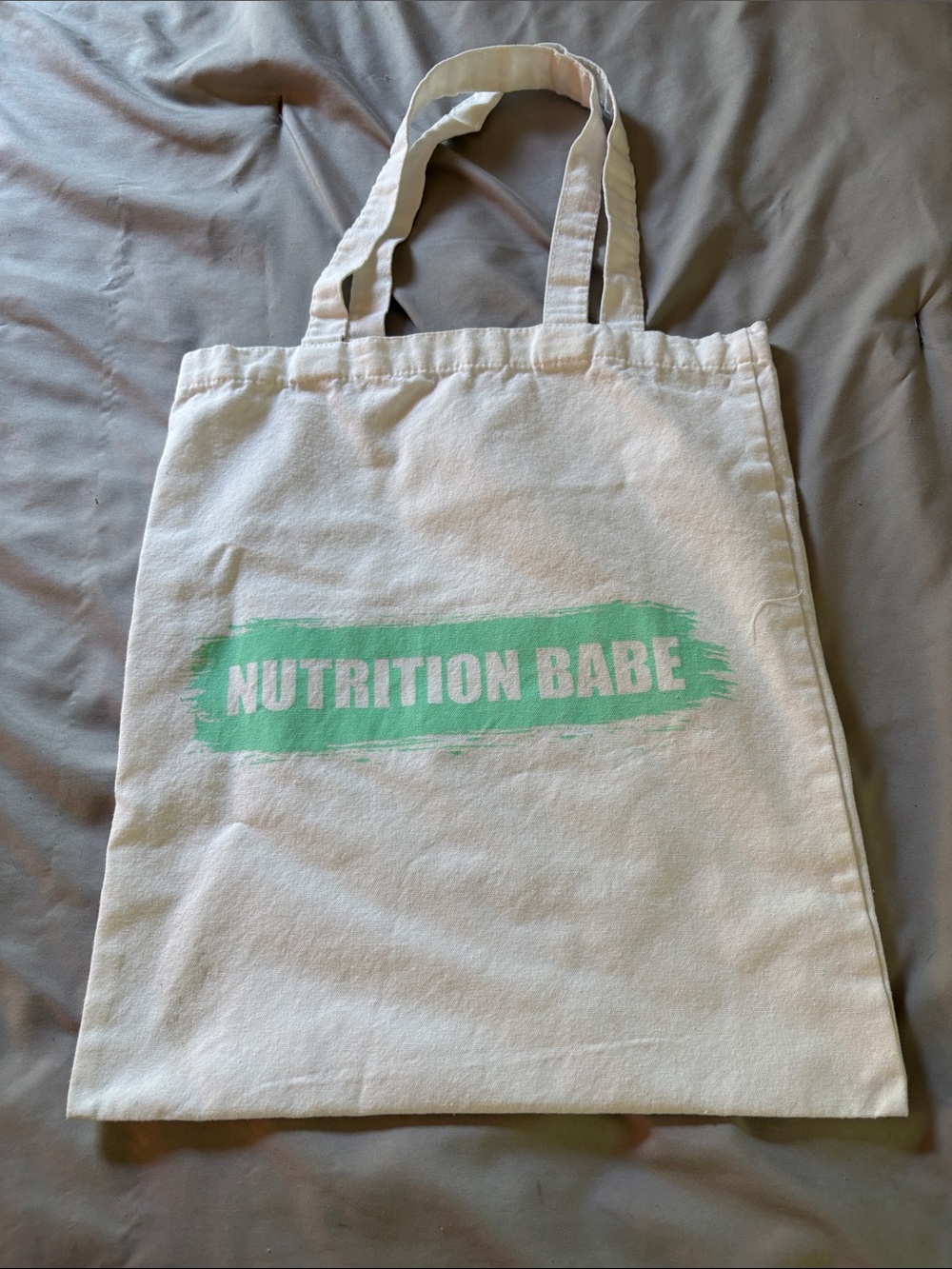 Nutrition Babe White Canvas Tote Bag with Mint Print